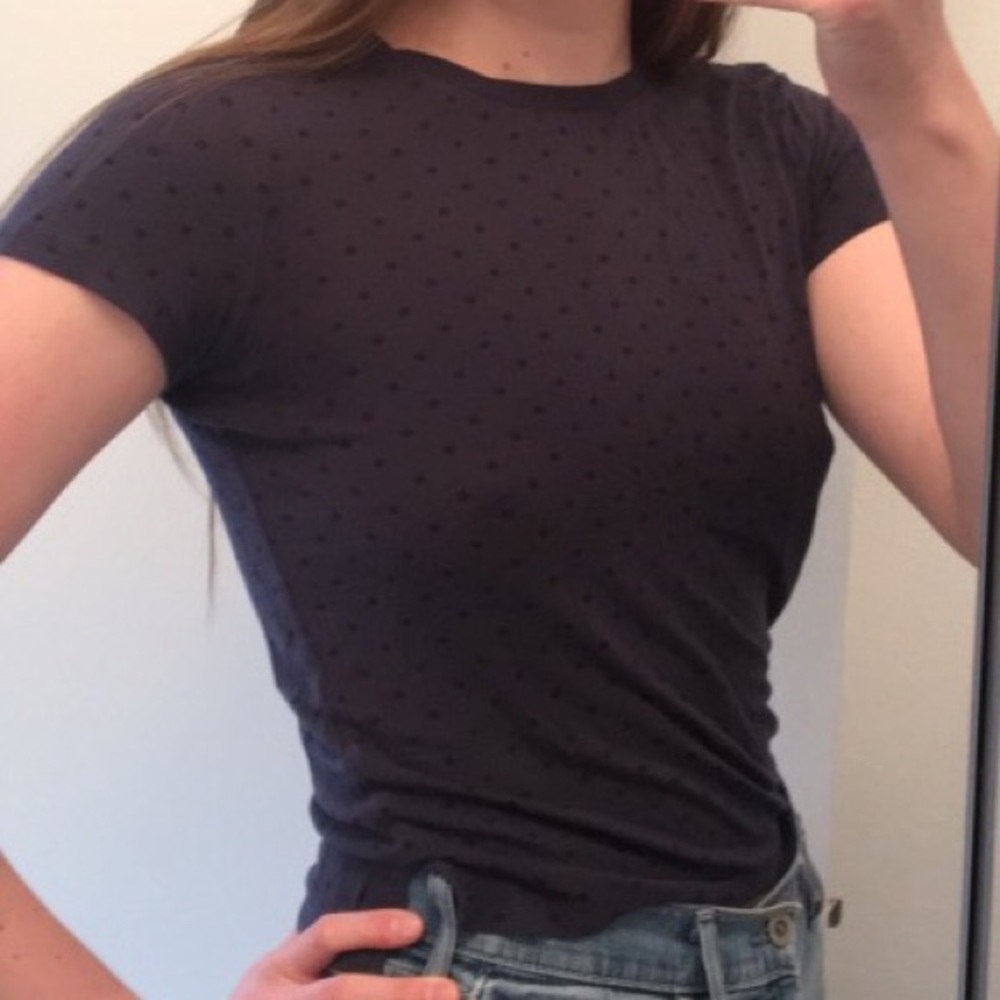 AE navy blue t shirt with black polka dots